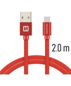 Swissten Textile Universāls Quick Charge 3.1 USB-C Datu un Uzlādes Kabelis 2m Sarkans