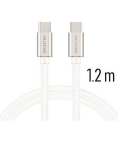 Swissten Textile Universāls Quick Charge 3.0 USB-C uz USB-C Datu un Uzlādes Kabelis 1.2 m Sudraba