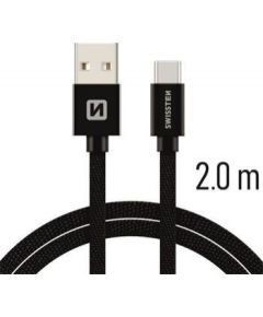 Swissten Textile Universāls Quick Charge 3.1 USB-C Datu un Uzlādes Kabelis 2m Melns