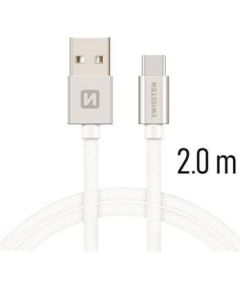 Swissten Textile Universāls Quick Charge 3.1 USB-C Datu un Uzlādes Kabelis 2m Sudraba