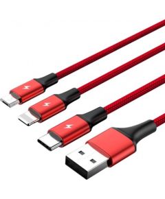 Unitek Cable 3-in-1, USB-Type-C/MicroUSB/Lightning, 1.2m, red, C4049RD