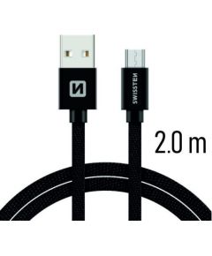 Swissten Textile Universāls Micro USB Datu un Uzlādes Kabelis 2.0m Melns