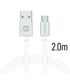 Swissten Textile Quick Charge Universāls Micro USB Datu un Uzlādes Kabelis 2.0m Sudraba
