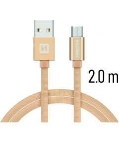 Swissten Textile Quick Charge Universāls Micro USB Datu un Uzlādes Kabelis 2.0m Zelta