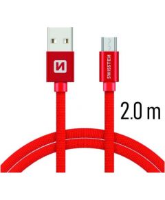 Swissten Textile Quick Charge Universāls Micro USB Datu un Uzlādes Kabelis 2.0m Sarkans