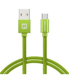 Swissten Textile Quick Charge Universāls Micro USB Datu un Uzlādes Kabelis 0.2m Zaļš