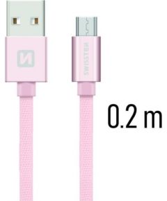 Swissten Textile Quick Charge Universāls Micro USB Datu un Uzlādes Kabelis 0.2m Rozā