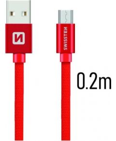 Swissten Textile Quick Charge Universāls Micro USB Datu un Uzlādes Kabelis 0.2m Sarkans