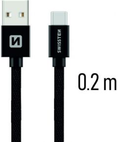 Swissten Textile Universāls Quick Charge 3.1 USB-C Datu un Uzlādes Kabelis 20 cm Melns