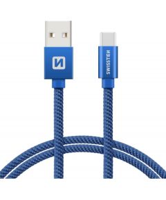 Swissten Textile Universāls Quick Charge 3.1 USB-C Datu un Uzlādes Kabelis 20 cm Blue