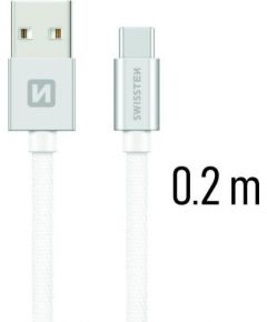 Swissten Textile Universāls Quick Charge 3.1 USB-C Datu un Uzlādes Kabelis 20 cm Sudraba