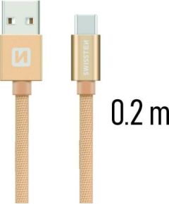 Swissten Textile Universāls Quick Charge 3.1 USB-C Datu un Uzlādes Kabelis 20 cm Zeltains