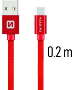 Swissten Textile Universāls Quick Charge 3.1 USB-C Datu un Uzlādes Kabelis 20 cm Sarkans