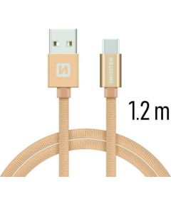 Swissten Textile Universāls Quick Charge 3.1 USB-C Datu un Uzlādes Kabelis 1.2m Zeltains