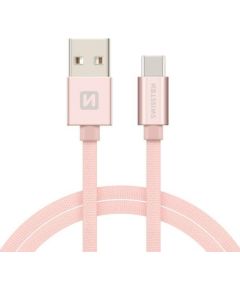 Swissten Textile Universāls Quick Charge 3.1 USB-C Datu un Uzlādes Kabelis 1.2m Rozā