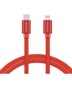 Swissten Textile USB-C To Lightning (MD818ZM/A) Datu un Uzlādes Kabelis Fast Charge / 3A / 1.2m Sarkans