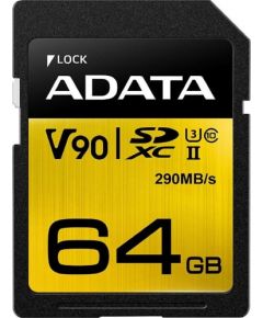 A-data ADATA 64GB Premier ONE SDXC UHS-II U3 Class 10, R/W up to 290/260 MB/s