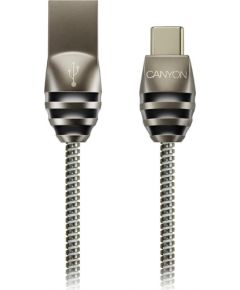 Canyon Type C USB 2.0 standard cable, Power & Data output, 5V 2A, OD 3.5mm, metallic Jacket, 1m,  gun color