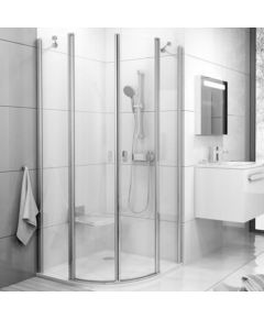 RAVAK CSKK4-90 dušas kabīne-stūris ar bīdāmām durvīm 90x90cm, R500, pusaplis, balta+ caurspīdīgs stikls