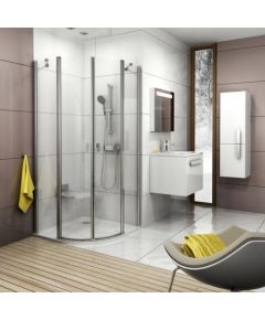RAVAK CSKK4-80 dušas kabīne-stūris ar bīdāmām durvīm 80x80cm, R500, pusaplis, satīna+ caurspīdīgs stikls Dušas stūri