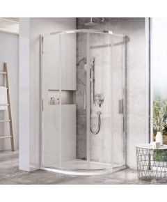 RAVAK BLSCP4-90 dušas stūris ar bīdāmām durvīm, 90x90cm, pusaplis, hromēts rāmis, spīdīga+ caurspīdīgs stikls