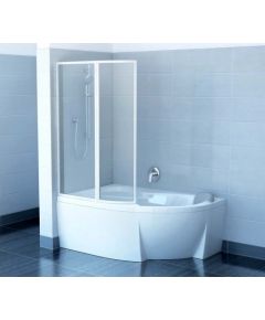 RAVAK VSK2 Rosa 140 R vannas sieniņa, divdaļīga verama labā, balts+stikls caurspīdīgs Dušas vannu sienas