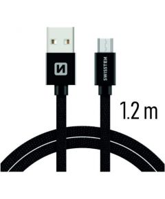 Swissten Textile Quick Charge Universāls Micro USB Datu un Uzlādes Kabelis 1.2m Melns