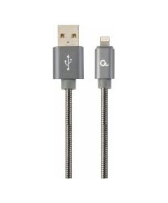 Gembird USB Male - Lightning Male Premium spiral metal 2m Metallic Grey