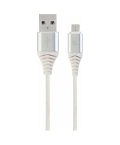 Gembird USB Male - Micro USB Male Premium cotton braided 2m Silver/White