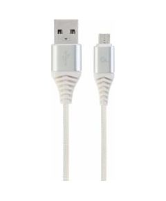 Gembird USB Male - Micro USB Male Premium cotton braided 1m Silver/White