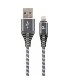 Gembird USB Male - Lightning Male Premium cotton braided 1m Space Grey/White