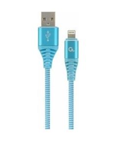 Gembird USB Male - Lightning Male Premium cotton braided 1m Blue/White