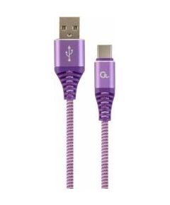 Gembird USB Male - USB Type C Male Premium cotton braided 2m Purple/White