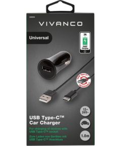 Vivanco auto lādētājs USB-C 3A 1m, melns (38669)