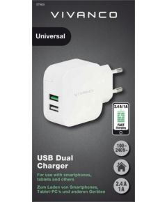 Vivanco charger USB 2,4A/1A, white (37563)