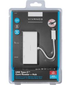 Vivanco USB hub USB-C + karšu lasītājs, balts (34295)