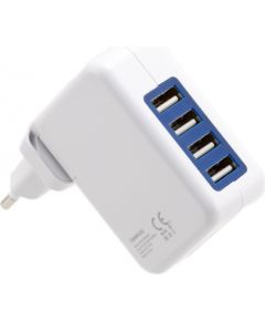 Omega USB зарядное устройство 4xUSB EU + кабель, белый (42672)