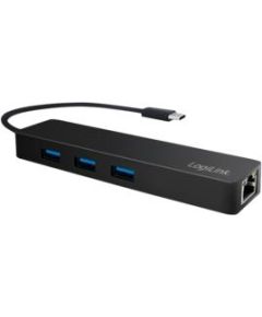 LOGILINK- USB-C hub, 3 ports + gigabit adapter, black