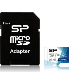 (Ir veikalā) Silicon Power memory card Superior Pro Micro SDXC 64GB UHS-I U3 V30 + adapter