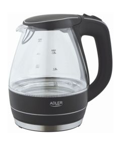 Adler AD 1224 Standard kettle, Glass, Glass/Black, 2000 W, 1.5 L, 360° rotational base