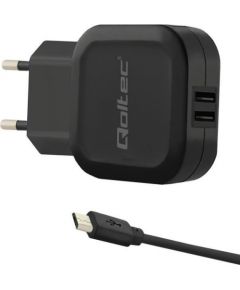 Qoltec AC adapter | 12W | 5V | 2.4A | 2xUSB+MicroUSB