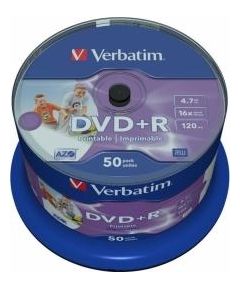 Matricas DVD+R AZO Verbatim 4.7GB 16x Wide Printable non ID, 50 Pack Spindle