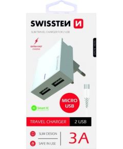 Swissten Premium Зарядное устройство USB 2.1А / 10.5W С проводом Micro USB 120 см Белое