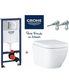 Grohe komplekts -  s EuroCeramic ar vāku SC, rāmis + taustiņš Arena Cosmo, stiprinājumi