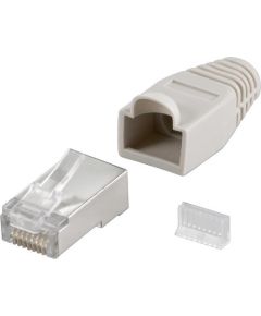 Goobay 68746  RJ45 plug, CAT 5e STP shielded with strain-relief boot, grey
