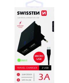 Swissten Premium Зарядное устройство USB 2.1А / 10.5W С проводом Micro USB 120 см Черное