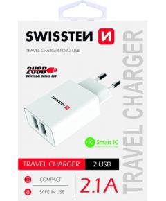 Swissten Premium Tīkla Lādētājs USB 2.1А / 10.5W Balts