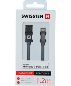 Swissten (MFI) Textile Fast Charge 3A Lightning (MD818ZM/A) Datu un Uzlādes Kabelis 1.2m Pelēks