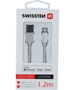 Swissten (MFI) Textile Fast Charge 3A Lightning (MD818ZM/A) Datu un Uzlādes Kabelis 1.2m Sudraba