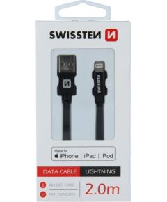 Swissten (MFI) Textile Fast Charge 3A Lightning (MD818ZM/A) Datu un Uzlādes Kabelis 2.0m Melns